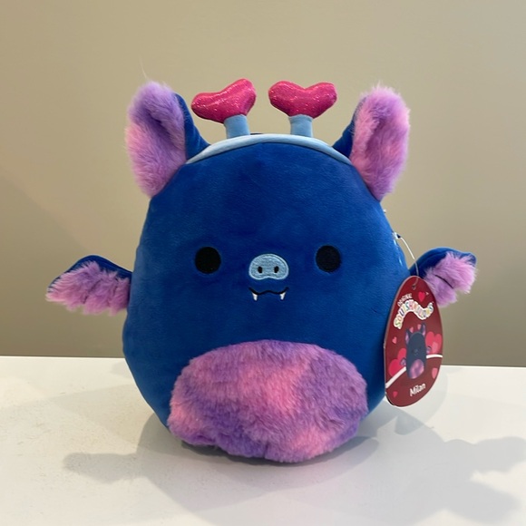 NWT 8” Milan the Navy Blue Bat with Heart Headband Valentine Squishmallow - Picture 1 of 4